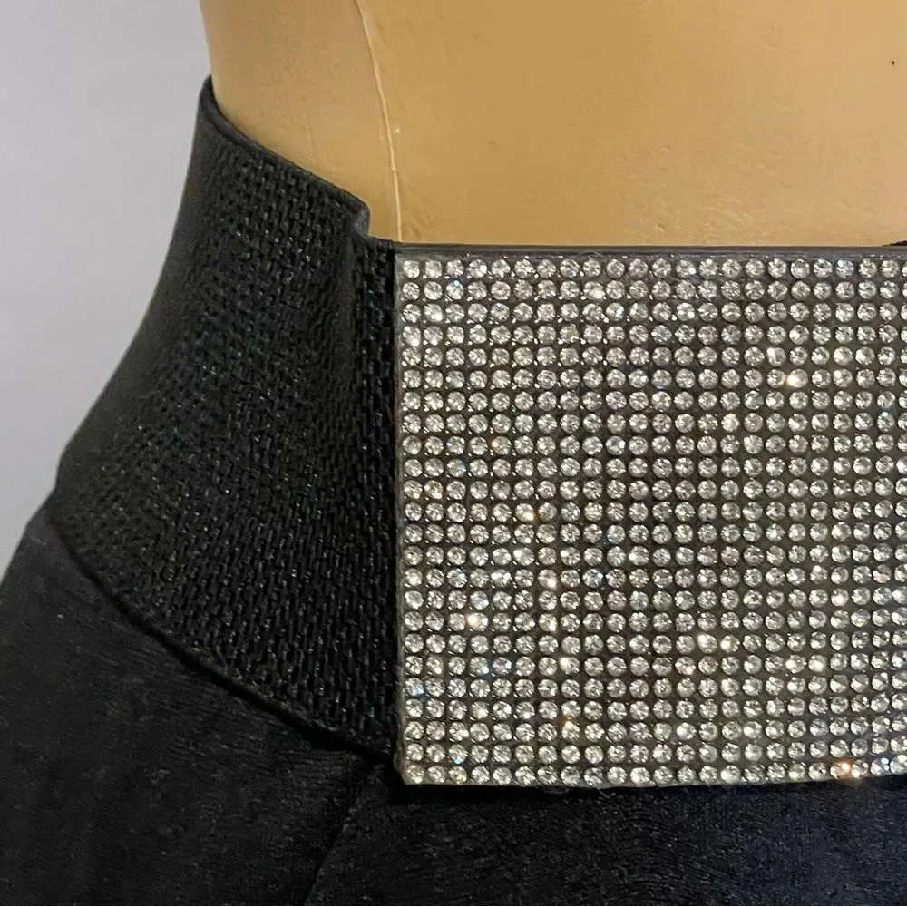 YIK Fung Stretchy Crystal Belt Black with silver Crystals